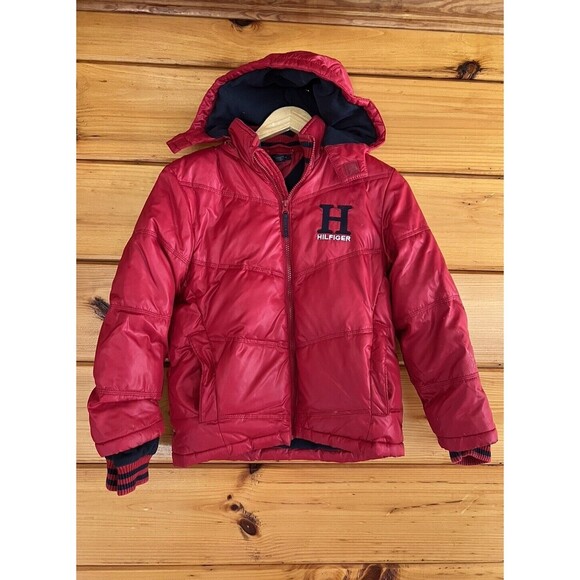 TOMMY HILFIGER Full Zip Up Red Down Puffer Down Blend Jacket Kids Boys Size 8-10
